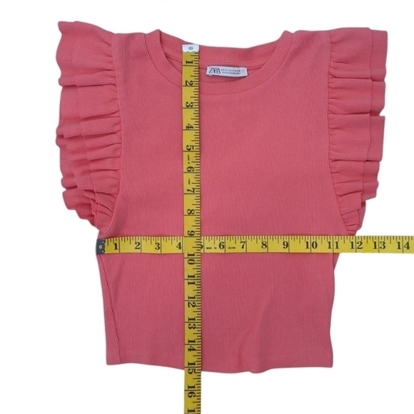 Zara Ruffled Ribbed Crop Shirt Size Small - Picture 5 of 10